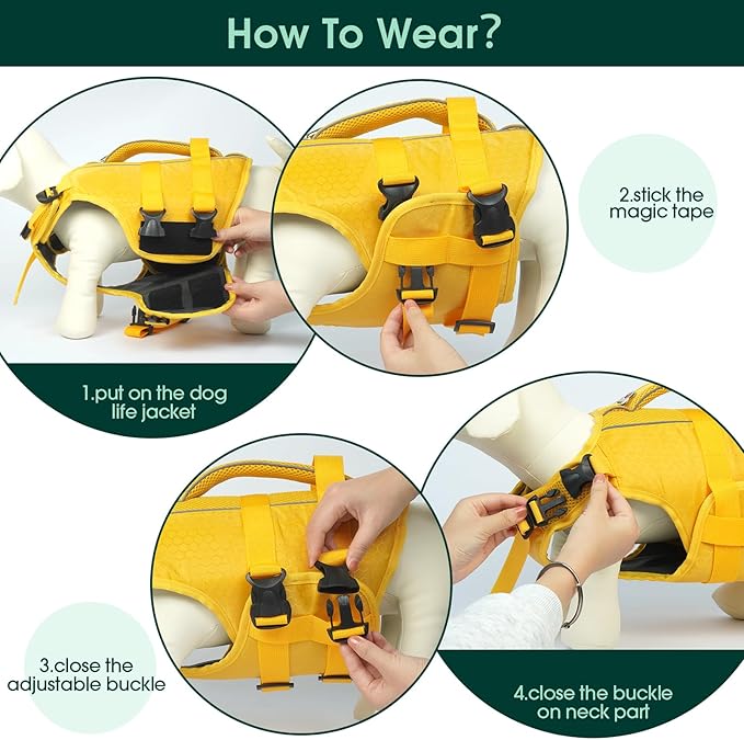 Kuoser Dog Life Jacket High Flotation, Reflective Dogs Life Vest for Swimming Boating, Adjustable Small Medium Large Dog lifejacket, Lightweight Dogs Life Preserver Rescue Handle Spring Summer Pool