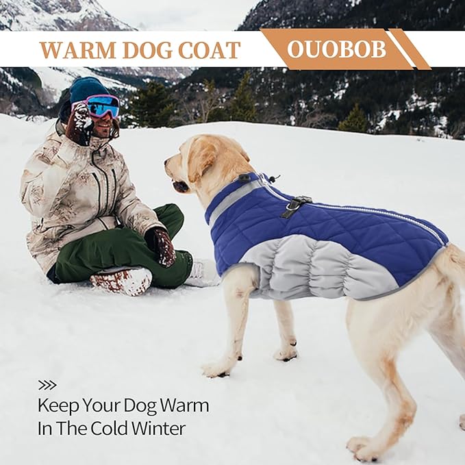 Dog Jackets for Large Dogs, Large Dog Winter Coat, Pet Cold Weather Coats, XXXL Pet Jacket with D-Ring, Waterproof Coat with Back Zipper, Snowsuit Labrador German Shepherd Doberman,Blue,XXXL