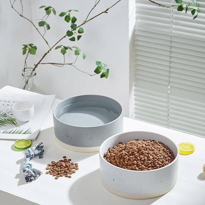 Oslo Ceramic Dog Bowl - 8'' Dog Food Water Bowl for Medium and Large Dogs, Heavy Duty Non-slip Dog Dish, Modern Scandi-Style Stoneware Pet Feeder Bowl, Dishwasher Safe (70Oz, Grey)