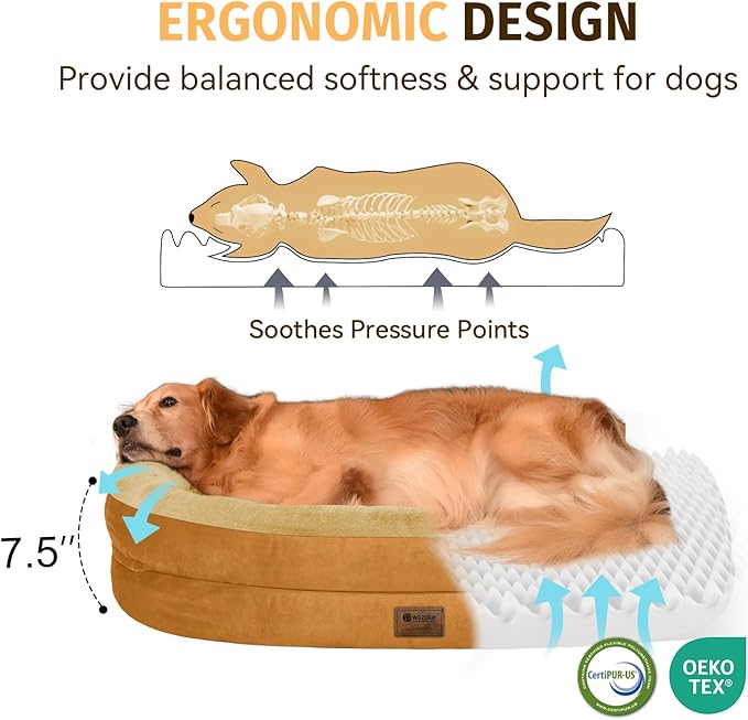 Orthopedic Waterproof Large Dog Bed: Memory Foam Washable Dog Bed with Bolsters - XL Removable Washable Cover for Medium Large Sized Pet - Non-Slip Bottom - Orange
