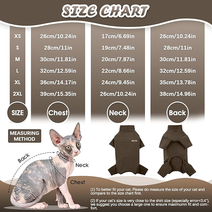 ROZKITCH XS Cat Clothes, Breathable Soft Cat Jumpers for Hairless Cats, Devon Rex, Cornish Rex, Peterbald, Coffee XS