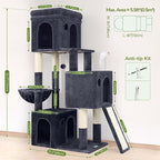 Globlazer Cat Tower for Indoor Cats, 52in Multi-Level Heavy Duty Cat Tower with 4 Scratching Posts, Ladder, Sturdy Cat Tree with 3 Cat Condos for Adult Cats Kittens, Hanging Basket, F52B, Dark Grey
