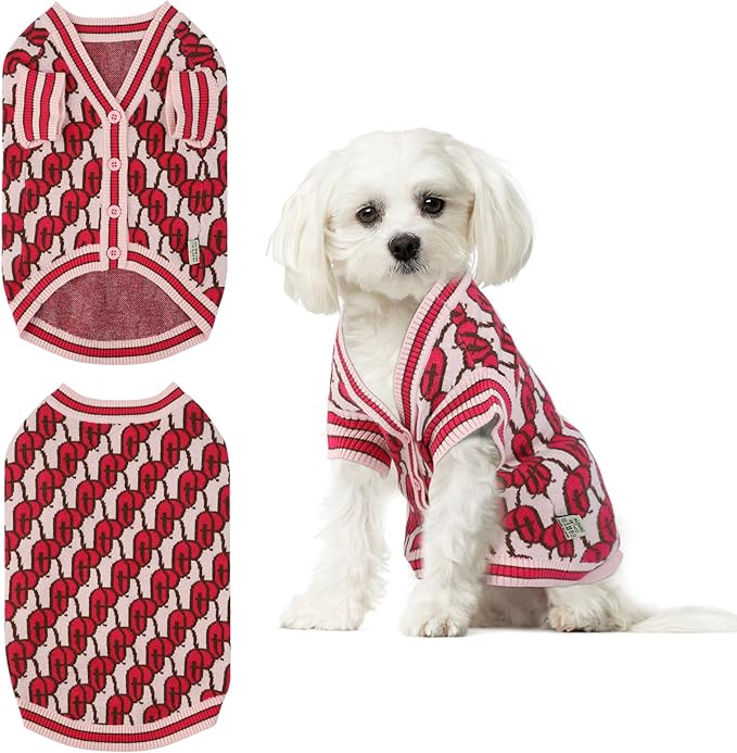 Pet Sweaters for Dogs Boys and Girls, Dynamic Letter Patterned Dog Sweater,Dog Cardigan,Pet Clothes,Pet Knitted Clothing,Fit for Different Seasons and Kinds of Dogs(Pink XL)