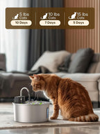 Wireless Cat Water Fountain 10Pcs Filters - 108oz/3.2L Automatic Cat Water Fountain Cordless, Stainless Steel Battery Operated Pet Fountain Rechargeable Water Dispenser for Cats, Dogs, Multiple Pets