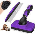 3PCS Dog Grooming Kit - Deshedding Dog Brush, Self Cleaning Slicker Brush, Bath Brush and Comb, Suitable for Hair Removal and Bathing of Dogs & Cats (Purple Black)
