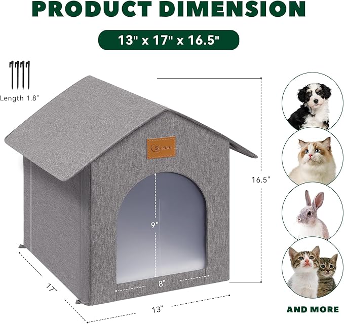 Outdoor Cat House Feral Cat Shelter,Outside Waterproof Cat House for Outdoor/Indoor Cats, Insulated Cat Bed for All Seasons with Cozy Cushion Easy to Assemble (Grey, Floor Spike Style)