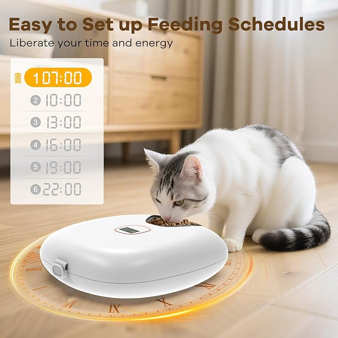 Automatic Cat Feeder Wireless, Sharper Image Auto Cat Food Dispenser for Wet Food with 2 Ice Packs, Rechargeable Auto Feeder for Cats with Programmable Timer Low Battery Indicator, White