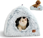 CATISM Cat Bed, Cat Cave for Indoor Cats, Soft Cat Dome, Self-Warming 2 in 1 Foldable Pet Cat House with Washable Cushioned Pillow Calming Fluffy Dog Beds for Small Dogs with Anti-Slip Bottom Gray