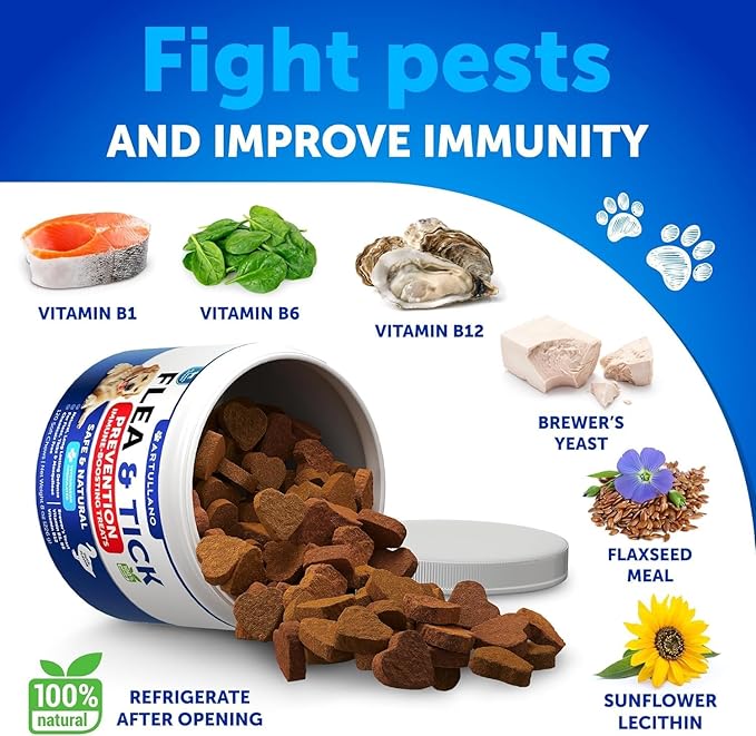 Flea and Tick Prevention for Dogs Chewables - Made in USA - Natural Flea and Tick Supplement for Dogs - 240 Immune Support Chews (2 Pack) - Vitamins B1, B6, B12 - All Breeds and Ages