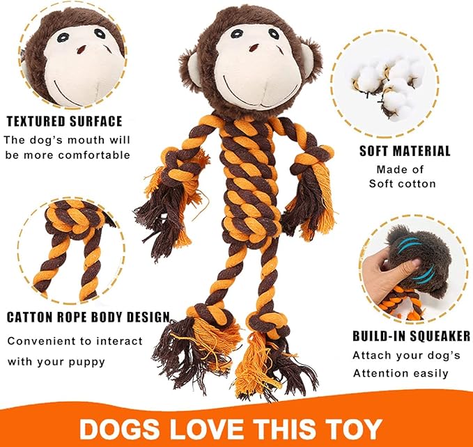 Rope Dog Toys to Keep Them Busy - Tug of War Dog Toys for Boredom Plush Interactive Squeaky Puppy Toys for Small Medium Large Dogs