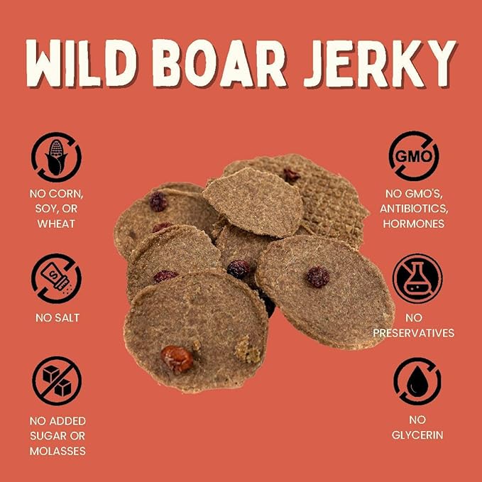 Winnie Lou Wild Boar Jerky Dog Treats – Limited Ingredient, Human Grade, Training Treats for Small, Medium & Large Dogs, Made in USA (1 Pack)