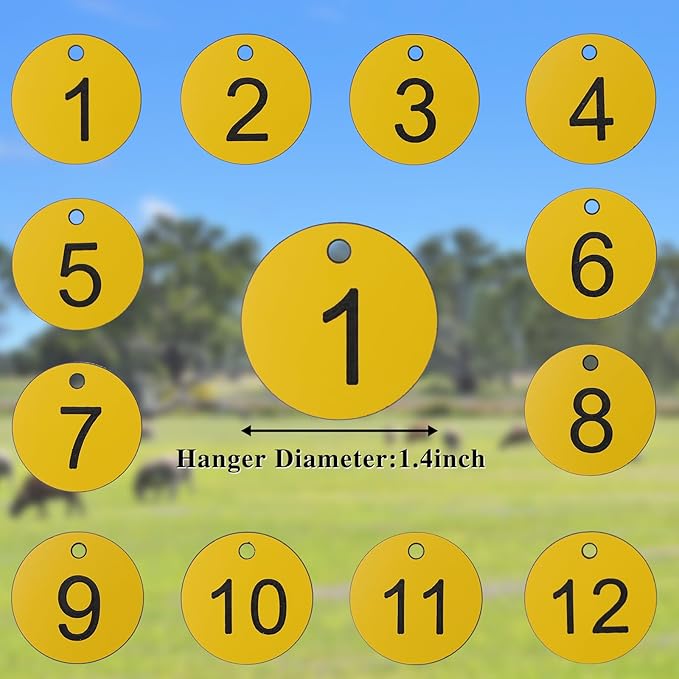 12 Pack Goat Collars with Bells and Number Tag，Adjustable Nylon Grazing Copper Bells with Pet Livestock Plastic ID Number Tags, Sheep Collars Set for Small Farm Animal Goat Sheep Cow