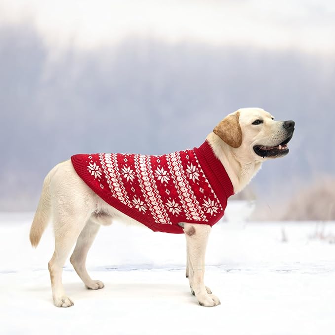 KOOLTAIL Cable Knit Dog Sweater Turtleneck, Cold Weather Pullover Classic Knitwear, Snowflake Pattern Thick Warm Winter Pet Clothes, Dog Christmas Sweater for Small Medium Large Dogs, Red ML