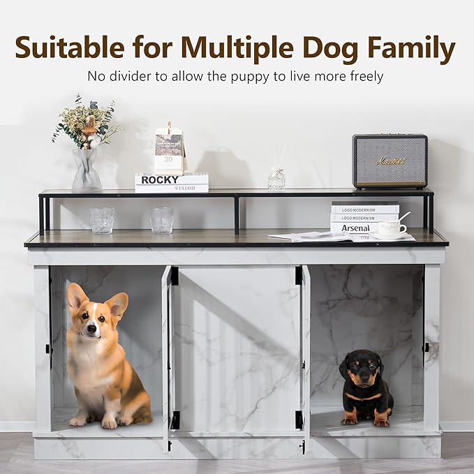 MCombo Large Dog Crate Furniture TV Stand, Wooden Pet Kennel with Double Doors, Indoor Furniture Style Dog House End Table, 1861 (White)