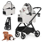 X-5 Luxury Pet Stroller for Medium Dog Under 55lbs or 2 Small Dogs & Cats, One-Touch Folding, Adjustable Handle and Detachable Carrier (Grey)