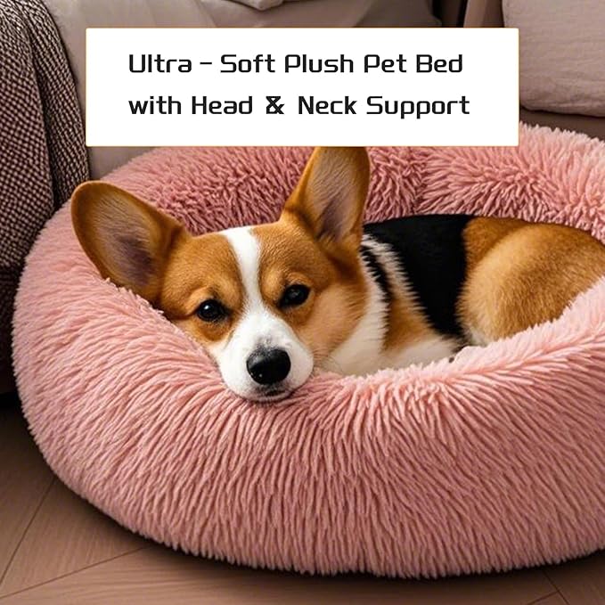 Comfort Donut Dog Bed for Small Dogs, Cat Bed & Pet Bed for Indoor Use, Medium Size with Soft Plush, Round Dog Beds for Large Dogs and Cats