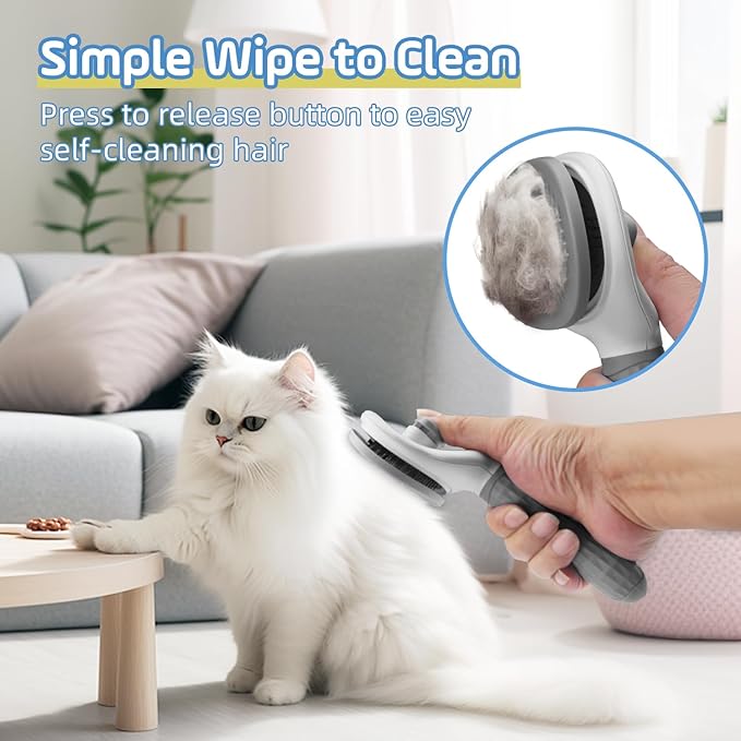 Cat Brush for Shedding,Self Cleaning Dog Brush for Shedding,Skin Friendly Cat Brushes for Indoor Cats Grooming Massage,Dog Slicker Brush for Cats Loose Fur Long&Short Hair Removal Grey