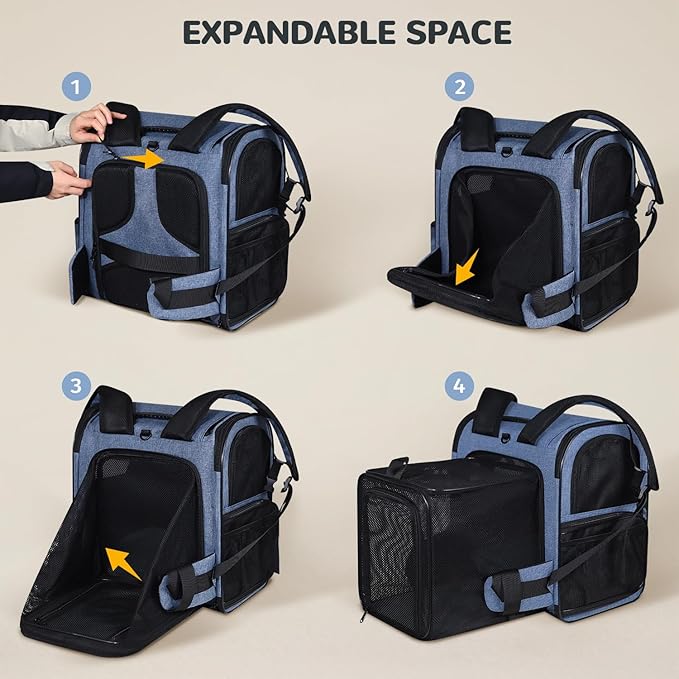 Petskd Expandable Pet Backpack Carrier 16.5x14.5x11 Inches for Small Dogs and Medium Cats,Portable Dog Cat Backpack Carrier for Hiking,Vet,Travel(Blue)