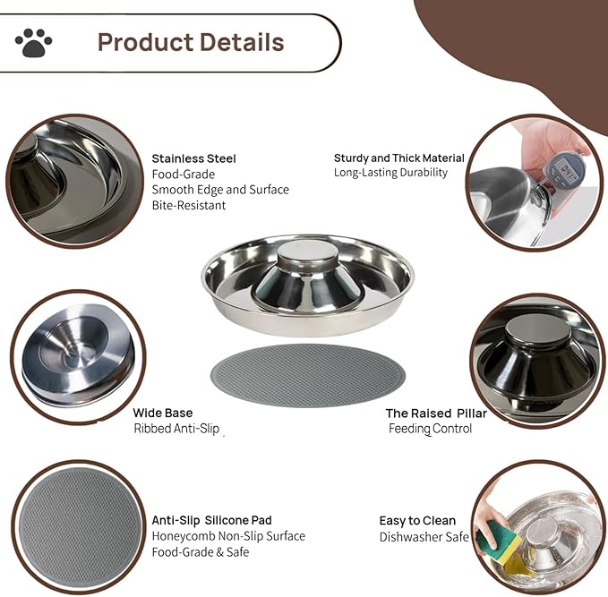 27.05oz Stainless Steel Puppy Weaning Bowls with Non-Slip Mat Set, Shallow Feeding Bowls for Puppies and Kittens, Food and Water Feeding Dishes