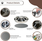27.05oz Stainless Steel Puppy Weaning Bowls with Non-Slip Mat Set, Shallow Feeding Bowls for Puppies and Kittens, Food and Water Feeding Dishes