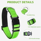 Reflective Dog Collar, Soft Neoprene Padded Nylon Pet Collar with Quick-Release Buckle, No-Choke Design Adjustable for Puppy Dogs,Green,XS