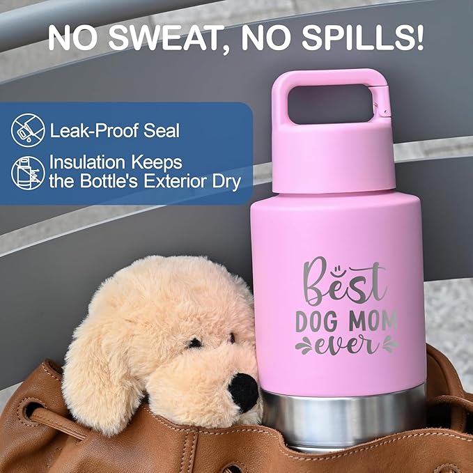 Insulated Dog Travel Water Bottle With Detachable Bowls, Ideal Dog Mom Gifts for Women, Portable Water Bottle Dispenser, For Walking, Hiking, Camping, Outdoor (Pink:Best Dog Mom, 32 Oz)