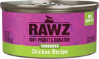 Rawz Natural Premium Shredded Canned Cat Wet Food - Grain Free Made with Real Meat Ingredients No BPA or Gums - 3oz Cans- 18 Count (Chicken)