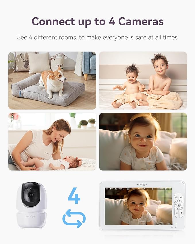 Baby Monitor with Camera and Audio, 7" 720P HD Video Baby Monitor No WiFi, 6000mAh Battery, VOX Mode, Auto Night Vision, Hack Proof, Remote PTZ
