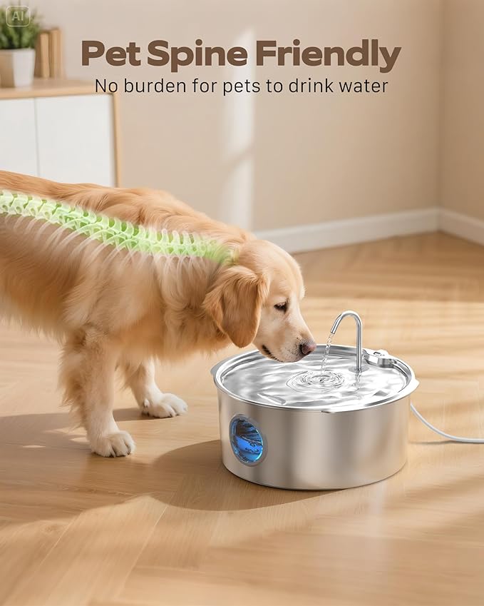 Dog Water Fountain for Large Dogs: Stainless Steel Dog Fountain Water Bowl - 3.2Gal/406oz/12L Super Quiet Big Cat Water Fountain with Visual Water Level -Great for Large Dogs Cats and Multi-Pet Home