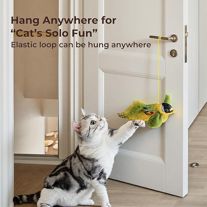 2-pack catnip cat toys that stimulate indoor cats' natural hunting instincts,Interactive plush bird toy with realistic chirping sounds to tease your cat (Brown artificial bird + green artificial bird)