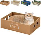 Heavy Duty Cardboard Cat Scratcher Box, Cat Bed with Double-Sided Cardboard Scratch Pad, Interactive Hole Design, Scratch Lounge Bed Suitable for Cats to Rest(Cat Pattern)