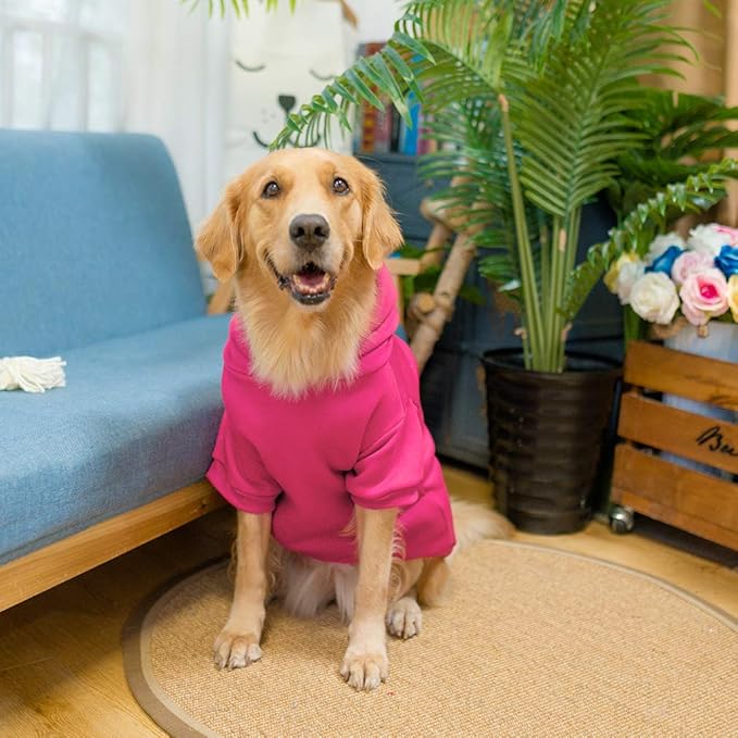 KOOLTAIL Basic Dog Hoodie - Soft & Warm Dog Hoodie Sweater with Leash Hole and Pocket, Dog Winter Coat, Cold Weather Clothes Sweatshirt for Small Medium Large Dogs Puppy Cat Boys Girls Deep Pink XL