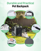 Large Cat Backpack Carrier, Expandable Roomy Pet Carrier Backpack for Medium Cat/Small Dog Puppy Under 18lbs, Breathable Foldable Dog Backpack Travel Airline Approved for Camping Outdoor, Gray