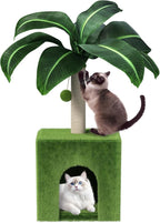 Cat Scratching Post with Condo, Palm Cat Tree Tower Natural Sisal Cat Scratcher Cat Bed Cat Furniture for Kittens and Cats