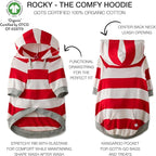 Rocky – The Orginal Lightweight Hooded TEE 100% Organic Cotton Dog Hoodie Pet Coat Sweater for Small, Medium, Large Dogs, Red Bold Stripe, XX-Small