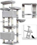 Cat Tree for Indoor Cats Large Adult, 74" Cat Tower with 3 Big Platforms, 2 Baskets, 2 Condos, Multi-Level Cat Scratching Posts, Light Gray GCT030W