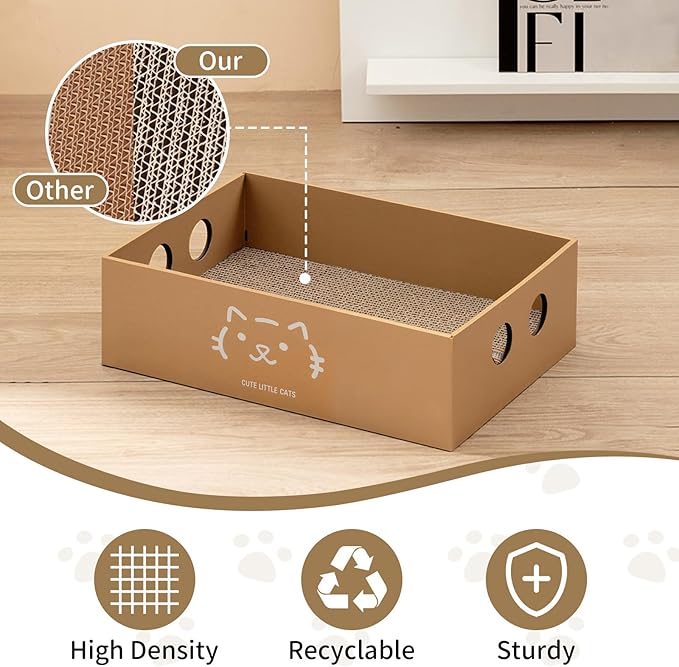 Heavy Duty Cardboard Cat Scratcher Box, Cat Bed with Double-Sided Cardboard Scratch Pad, Interactive Hole Design, Scratch Lounge Bed Suitable for Cats to Rest(Cat Pattern)