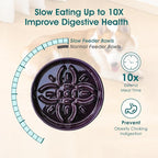 vancasso Ceramic Slow Feeder Dog Bowls, Puzzle Dog Food Bowls with Floral Maze, Anti -Slip Pet Food Dish for Large Breed, 3 Cups, Purple