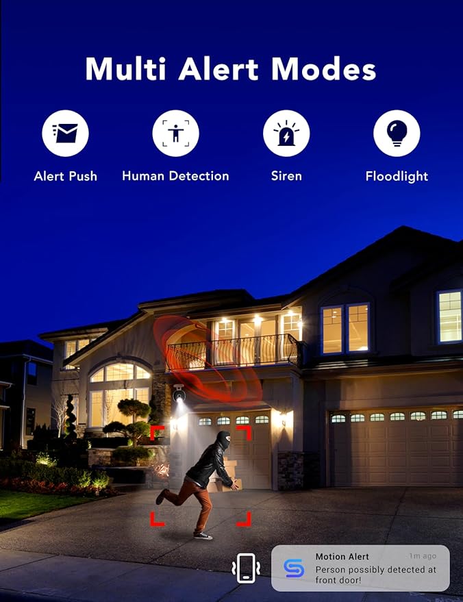 2K Security Camera, Outdoor/Indoor for Home, Pet, Baby, Nanny, IP65 Wterproof Color Night Vision, White Light & Siren, Recording, Motion Detection, Compatible with Alexa, White-4P
