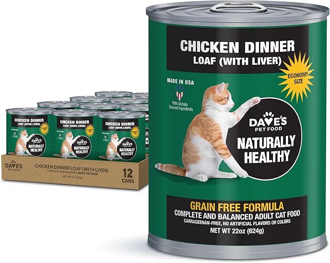 Dave's Pet Food Grain Free Wet Cat Food Pate (Chicken), Made in USA Naturally Healthy, Economy Size, Multi-Cat Families, Canned, 22 oz Cans (12 Pack)