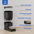 PAPIFEED 2.4G WiFi Automatic Cat Feeder, 6L/25Cup Automatic Pet Feeder with APP Control for Remote Feeding, Detachable for Easy Clean, Cat Food Dispenser with Alexa,1-10 Meals Per Day for Dog, Black