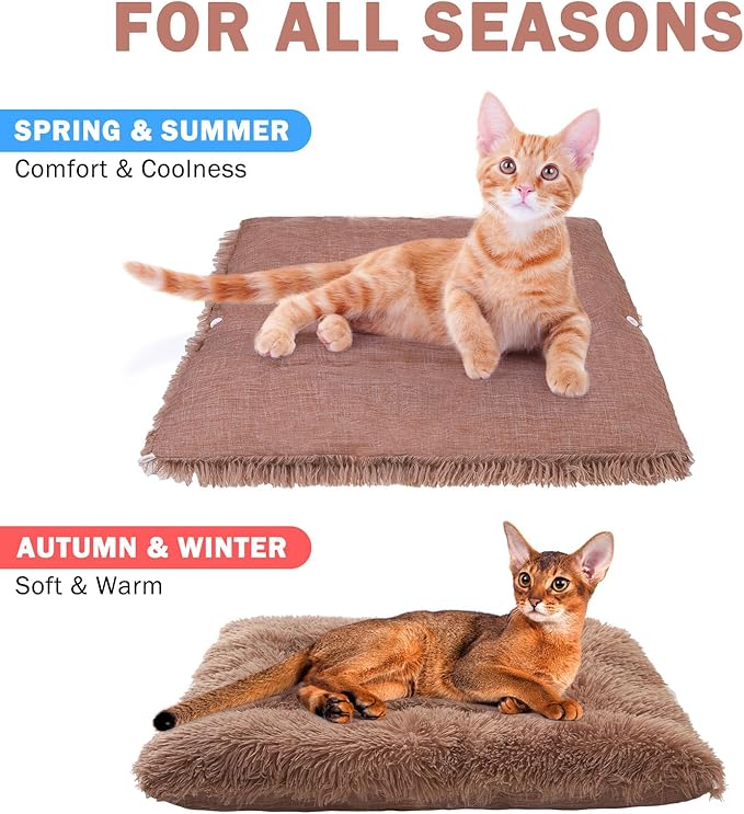 SCENEREAL Self Warming Cat Bed, Heated Cat Bed Mat for Cats Small Dogs, 2 in 1 Soft Plush, Washable Pet Pad for Indoor Outdoor Kitten Puppy, Brown 24" x 20"