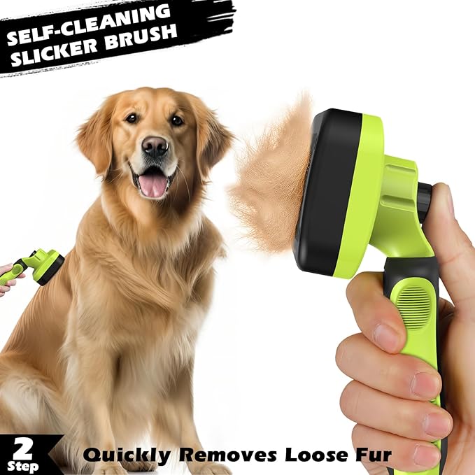 3PCS Self Cleaning Slicker Brush & Pet Grooming Rake & Bath Brush for Dogs,Cats and Horses | Double-Sided Dematting Comb & Skin Friendly Deshedding Grooming Tool (J-Green Black)