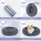 rabbitgoo Calming Dog Bed for Small Medium Dog, 30 inches Pet Bed Machine Washable, Non-Slip Round Fluffy Plush Faux Fur Large Cat Bed, Soft Donut Cuddler Cushion for Small Dog, Dark Grey
