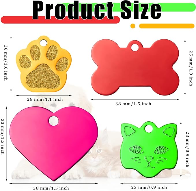 Frienda 40 Pieces Pet ID Tag Colorful Blank Dog Tags Personalized Dog Tags Aluminum Pet Name Tags with Bone Paw Heart Cat Head Shape Animals Name Phone Number ID Craft Tags with Holes for Dogs Cats