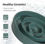 8.2inch Ceramic Slow Feeder Dog Bowl for Medium and Large Breed, Puzzle Dog Food Dish, Anti-Gulping, Pet Slow Feeder, Stop Bloat, Preventing Choking (Single Bowl-Dark Green)