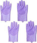 Pet Grooming Gloves，Heat-Resistant Silicone Gloves with High-Density Teeth for Enhanced Massaging and Bathing of Dogs and Cats (Purple, 2 Pair)