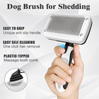 3PCS Dog Grooming Kit - Deshedding Dog Brush, Self Cleaning Slicker Brush, Bath Brush and Comb, Suitable for Hair Removal and Bathing of Dogs & Cats (white Black)