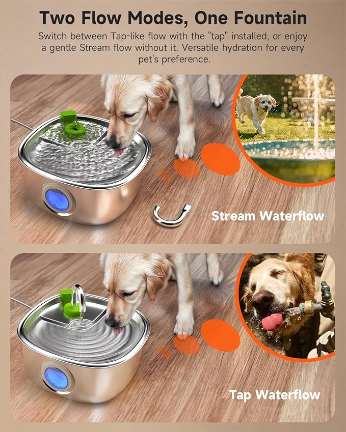 Dog Water Fountain Stainless Steel, 236 Oz/7L Automatic Dog Water Bowl Dispenser+3L Automatic Cat Feeder Timed Pet Dry Food Dispenser,1-6 Meals Per Day Set