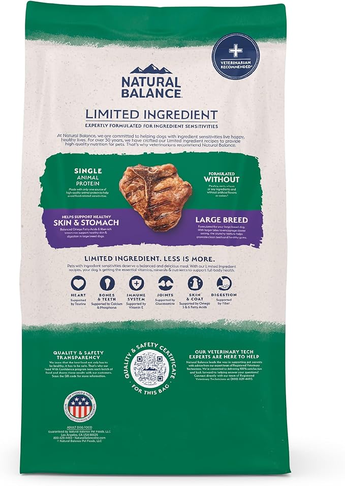 Natural Balance Limited Ingredient Large Breed Adult Dry Dog Food with Healthy Grains, Lamb & Brown Rice Recipe, 26 Pound (Pack of 1)
